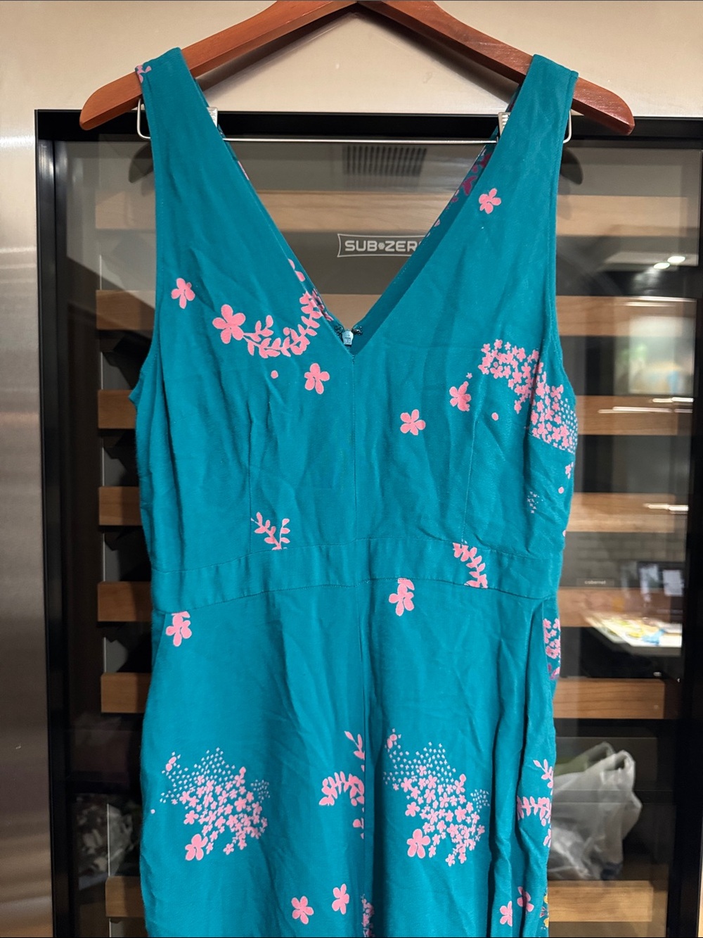 Maeve Anthropologie Teal Floral Wide Leg Jumpsuit Size 10 Boho Resort - Picture 5 of 6